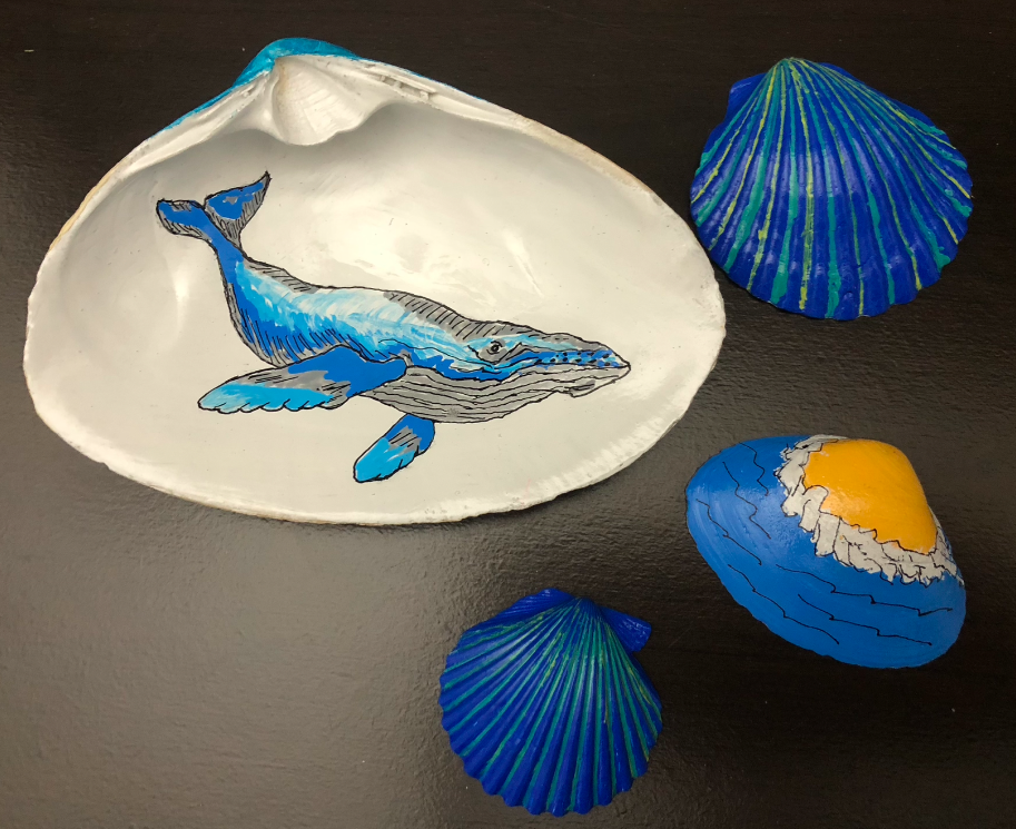 Humpback whale painting on a shell