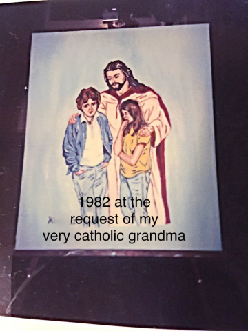Jesus and teenagers painting on canvas