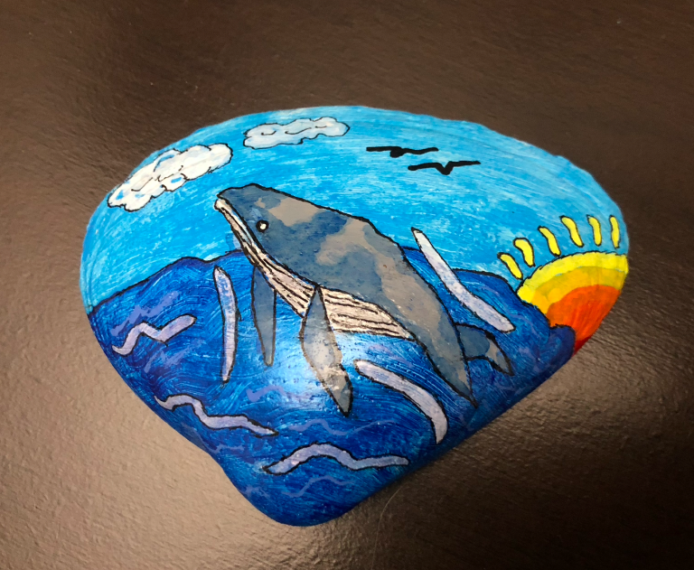 Whale painted on a seashell