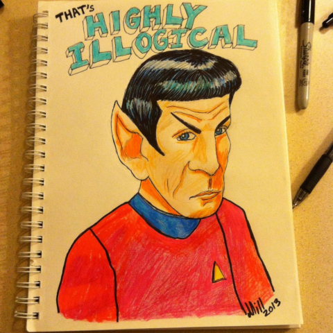 Mr. Spock from Star Trek color pencil drawn caricature
