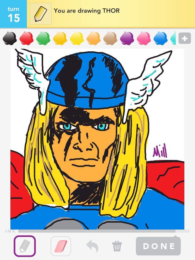 The Mighty Thor cartoon finger drawing on drawing app