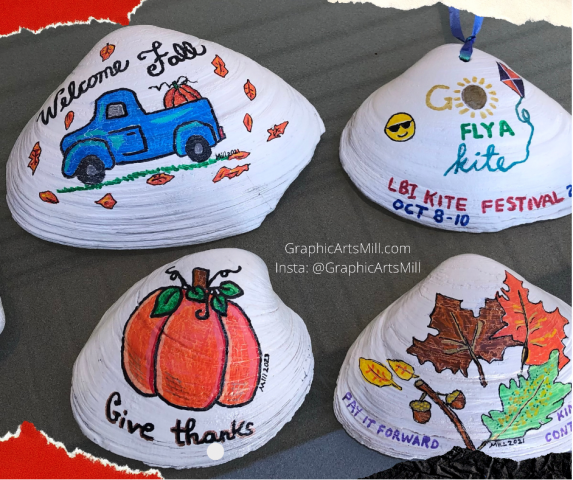 Free art Fall paintings on seashells for the community