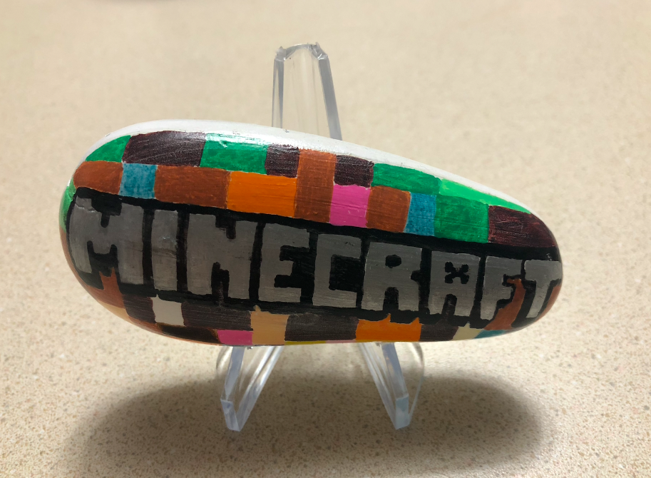 Minecraft logo hand painted rock