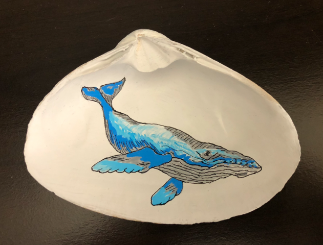 Humpback whale painted on clamshell
