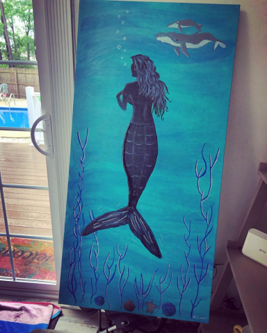 Mermaid and Humpback Whale Painting