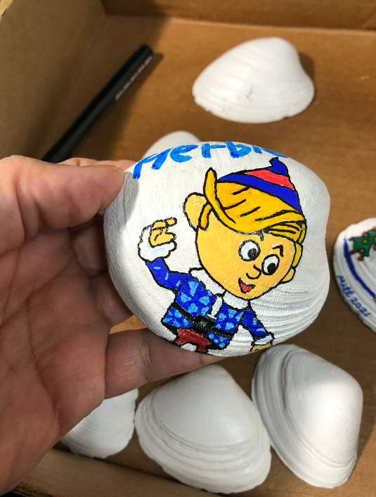 Herbie misfit toy painted on shell