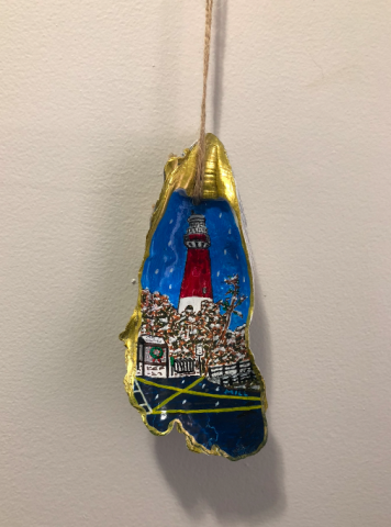 Old Barney Barnegat Lighthouse painted on oyster shell ornament