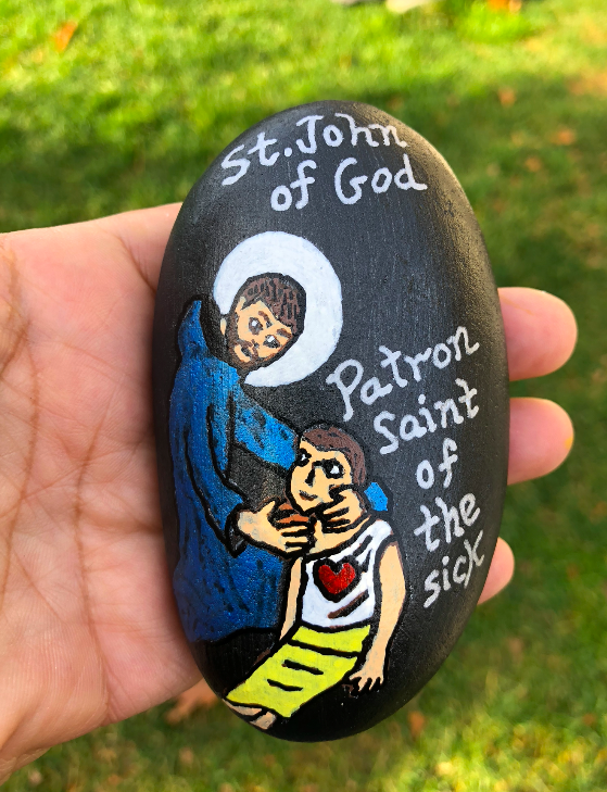 St John of God painted rock for the sick